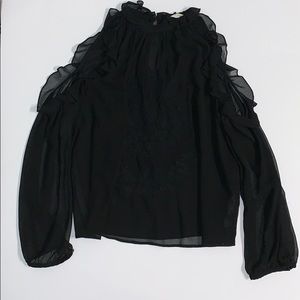 Zara Black Embroidery Cold Shoulder Top